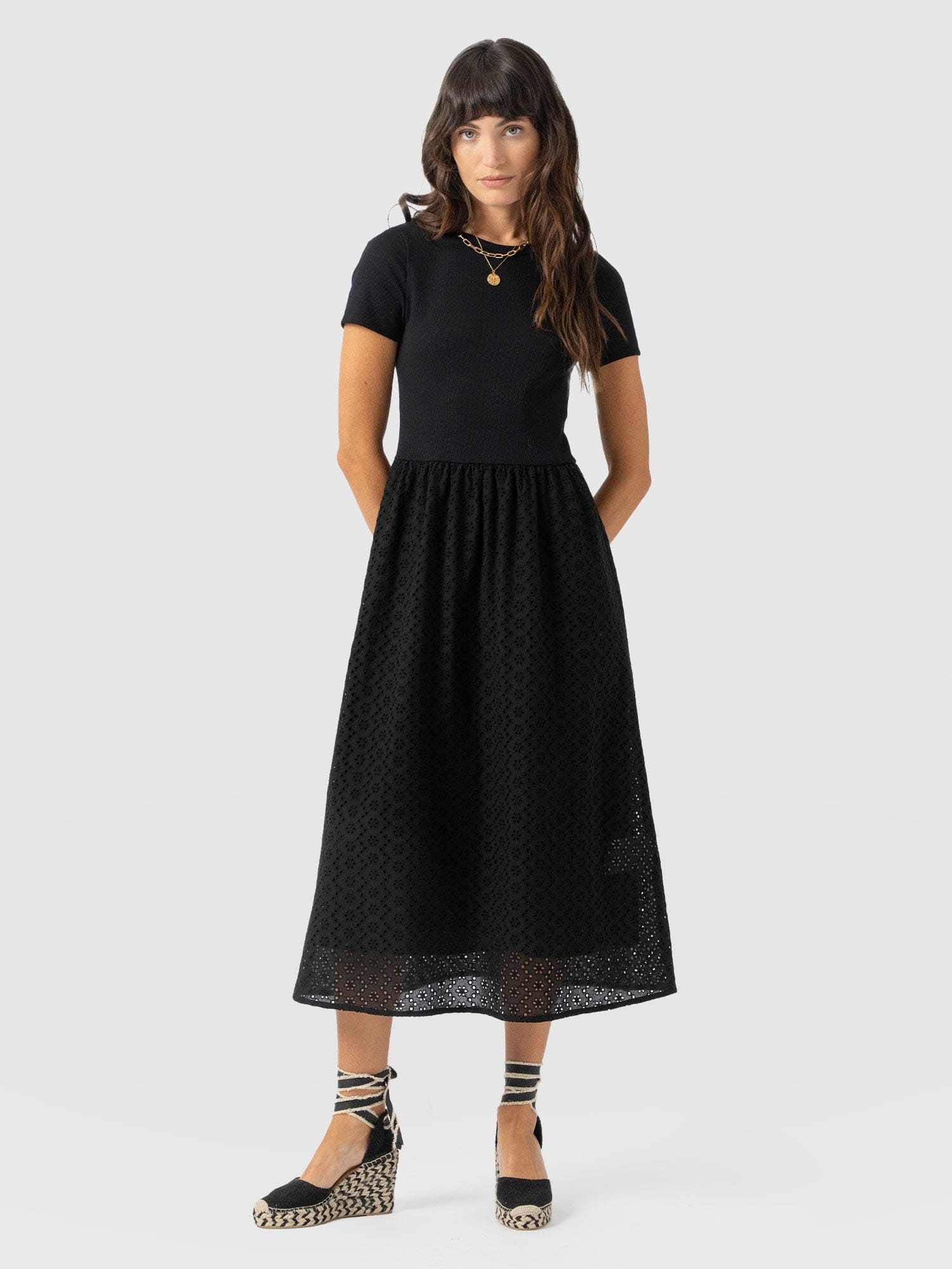 Sophia Contrast Dress - Black Broderie - Women's Dresses | Saint + Sofia® EU